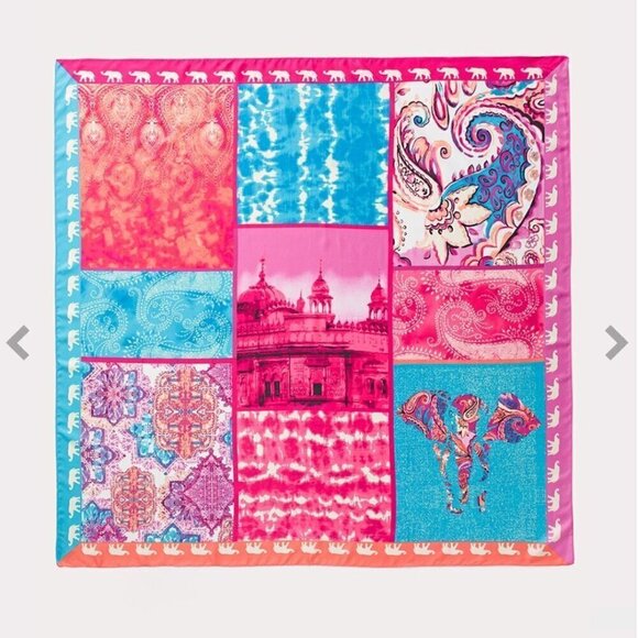 Chico's Pink & Blue Patchwork-Print Oversized Square Scarf 42" x 42" - Picture 3 of 11